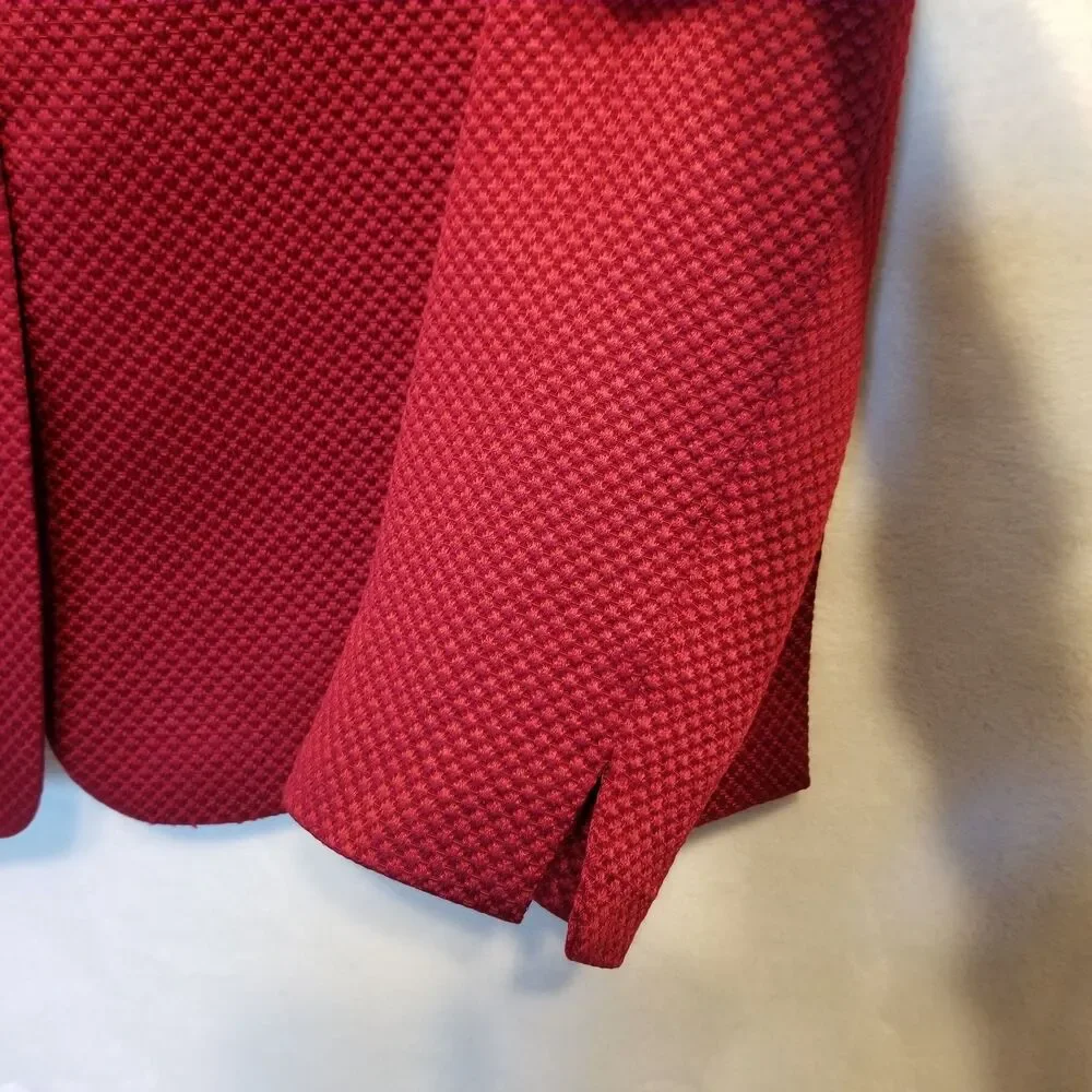 Talbots 12 Blazer Jacket Red Silk Wool Blend Satin Woven Texture Career Event